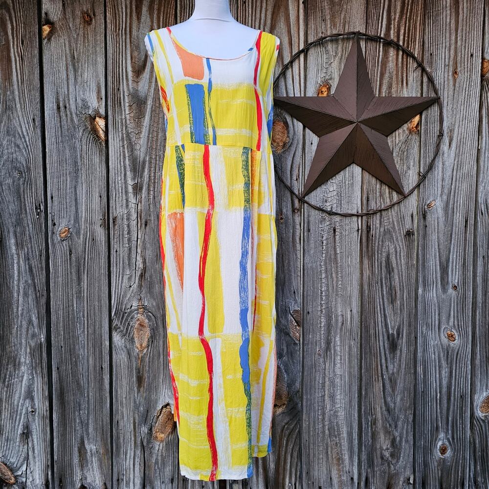 Jams World Sleeveless Janice Dress M Primary Stripe Yellow Kidcore Vintage